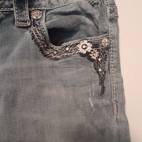 Miss Me Jeans Boot Cut Womens 29 Distressed Rhinestone Thick Stitch - Picture 4 of 13
